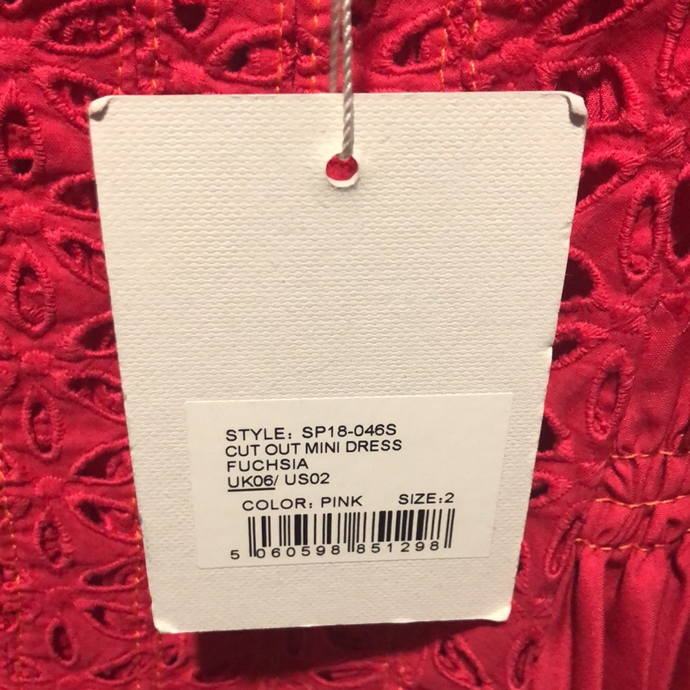 NWT Self-Portrait Fuchsia Pink Eyelet Cutout Mini Dress ~ Sz 2 - Picture 9 of 9